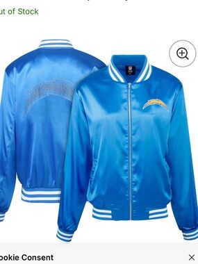 Los Angeles Chargers Satin Bomber Jacket in Powder Blue